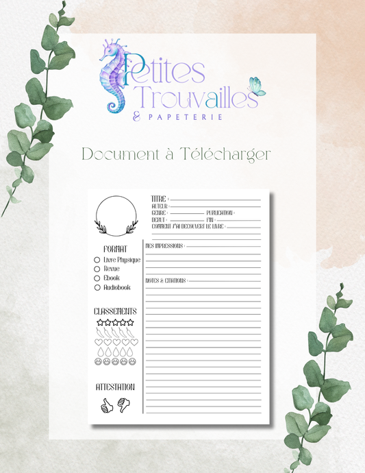 Classement des Lecture - Fiche à Télécharger